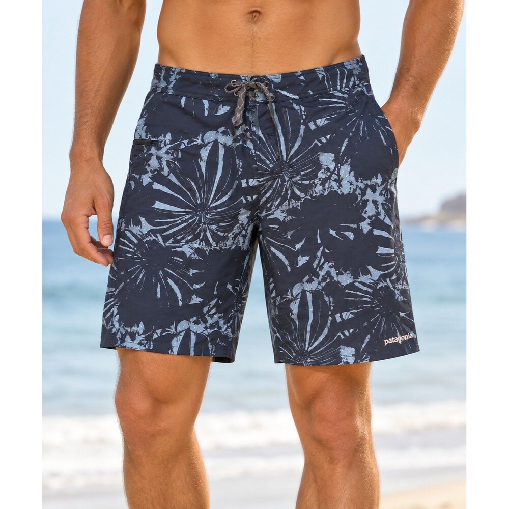 Patagonia Wavefarer Board Shorts Men’s 33 Blue Navy Floral 10” Inseam 86556